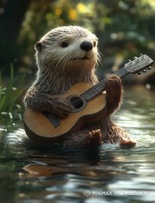 Otter Serenades in Sunlit Forest Stream – AI Generated Video | Hailuo AI