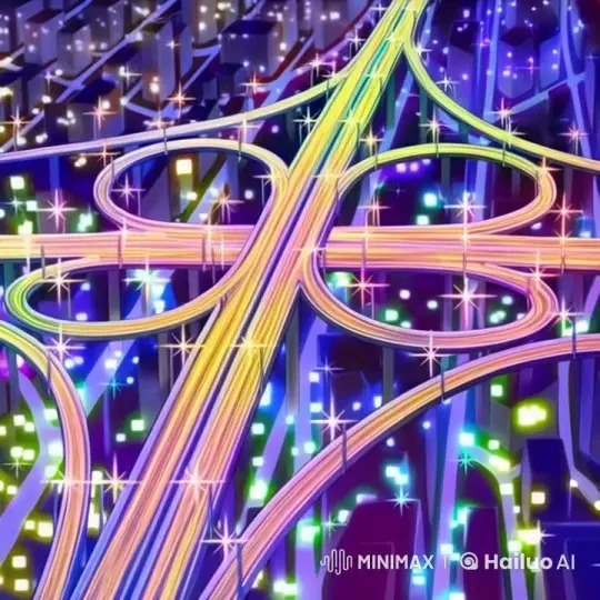 Neon-Lit Animated City Intersection in Live2D – AI Generated Video | Hailuo AI