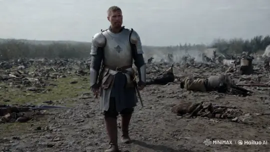 Wounded Warrior Walks Through Ruined Battlefield – AI Generated Video | Hailuo AI