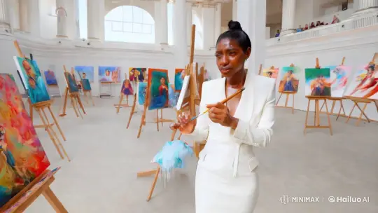 Painter Competes in Artistic Olympics Amidst Intense Focus – AI Generated Video | Hailuo AI