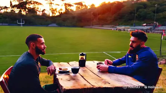 Golden Hour Reflection: Neymar and Messi at Ease – AI Generated Video | Hailuo AI