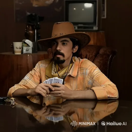 Cowboy Contemplates Poker Hand with Cigarette – AI Generated Video | Hailuo AI