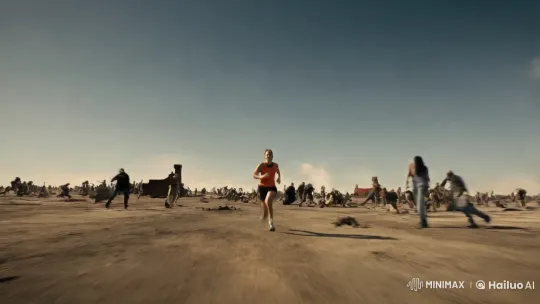 Post-Apocalyptic Sprint: Runner Evades Zombies at High Speed – AI Generated Video | Hailuo AI