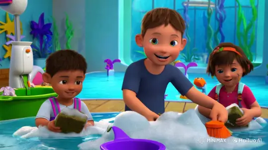 Bebefinn Leads Joyful Bubble Bath Cleaning Scene – AI Generated Video | Hailuo AI