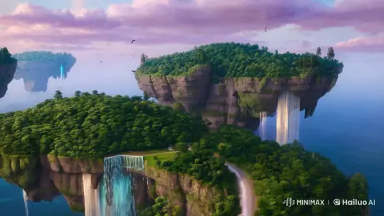 Lush Floating Islands with Waterfalls and Birds – AI Generated Video | Hailuo AI