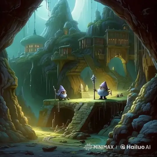 Gnome-like Figures Converse in Enchanted Cave – AI Generated Video | Hailuo AI