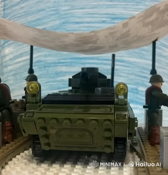 LEGO Tank Advances on Camouflaged Battlefield – AI Generated Video | Hailuo AI