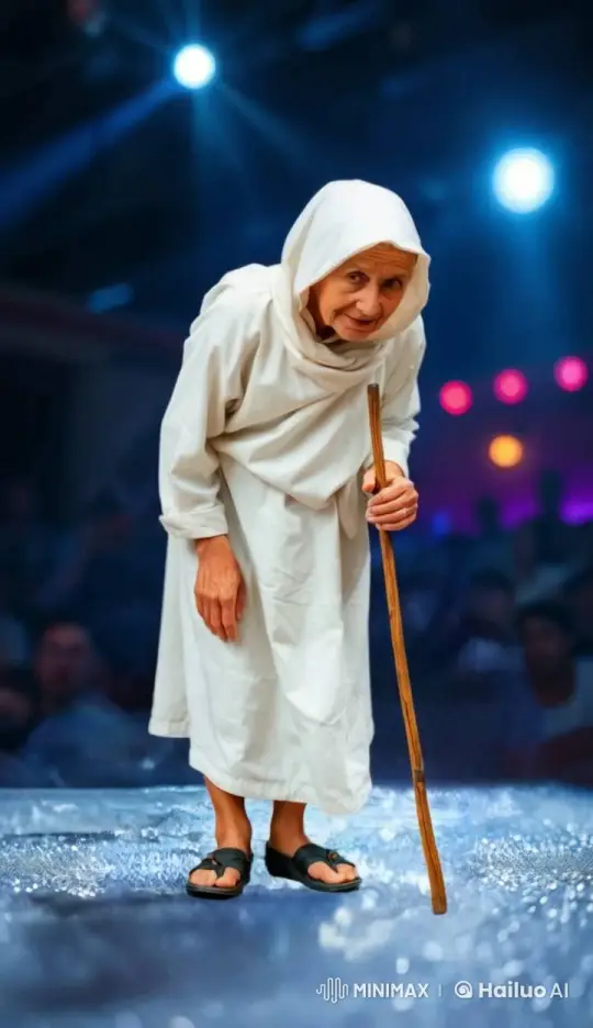 Elderly Woman in Contemplation on Dimly-Lit Stage – AI Generated Video | Hailuo AI