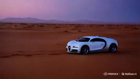 Sleek Bugatti Glides Through Egyptian Desert Under Pink Moonlight – AI Generated Video | Hailuo AI