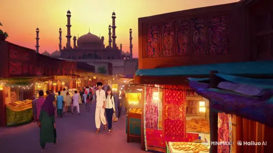Pakistani Anime Scene: Vibrant Lahore Market at Sunset – AI Generated Video | Hailuo AI
