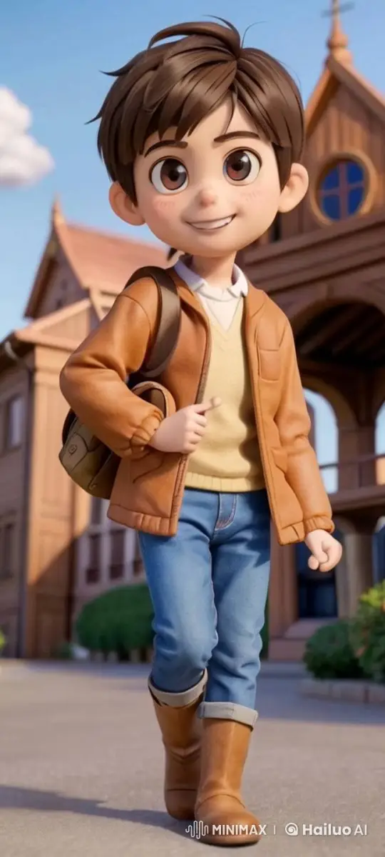 Boy Joyfully Dancing in Front of Wooden Building – AI Generated Video | Hailuo AI