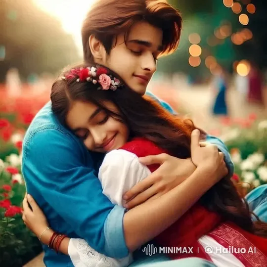 Young Couple Embraces in Romantic Garden Setting – AI Generated Video | Hailuo AI