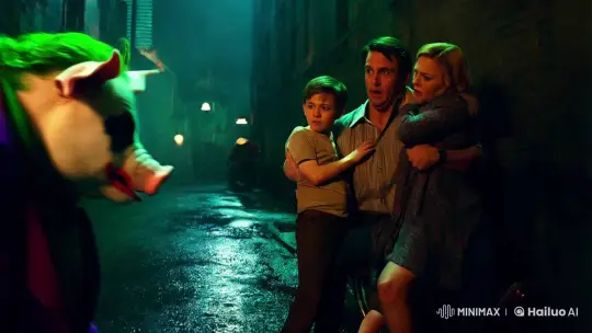 Whimsical Pig in Joker Costume Robs Family in Noir Setting – AI Generated Video | Hailuo AI