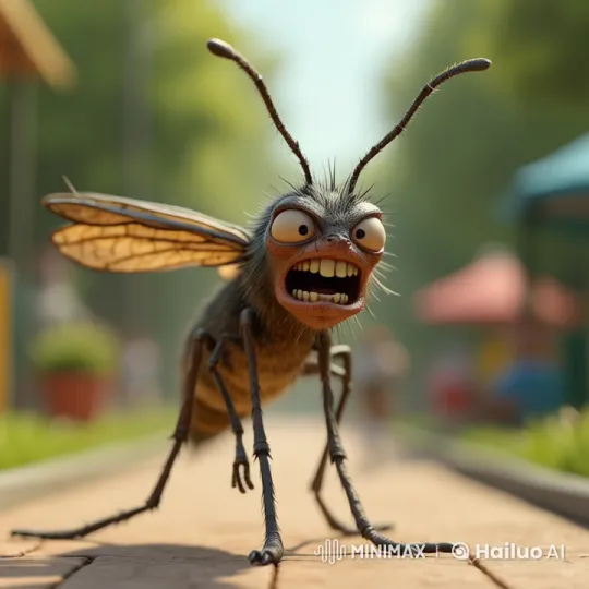 Animated Mosquito Frantically Hunts for Blood in Park – AI Generated Video | Hailuo AI