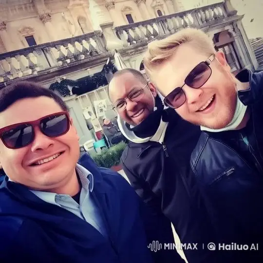 Friends Laughing Outside Historic Building in Live2D Animation – AI Generated Video | Hailuo AI