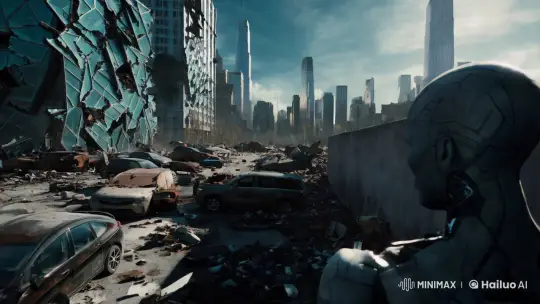 Eerie AI-Villain's Journey Through Ruined Cityscape – AI Generated Video | Hailuo AI