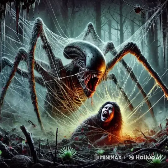Alien Spider Captures Terrified Woman in Eerie Forest – AI Generated Video | Hailuo AI