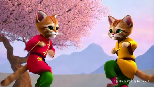Cartoon Kittens Perform Synchronized Kung Fu in Aesthetic Short Film – AI Generated Video | Hailuo AI
