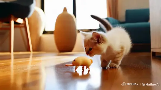 Cute Kitten Playfully Frolics in Sunlit Room – AI Generated Video | Hailuo AI