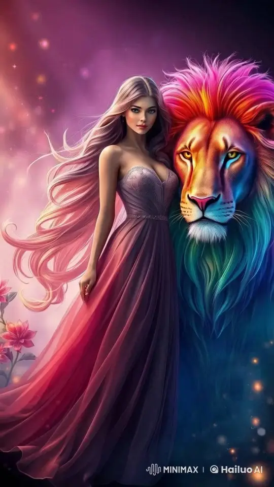 Magical Forest: Woman and Lion Walk in HD Harmony – AI Generated Video | Hailuo AI
