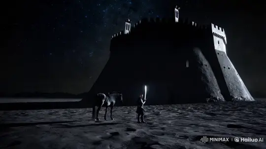 Solitary Man and Horse Before Ancient Lunar Fort – AI Generated Video | Hailuo AI