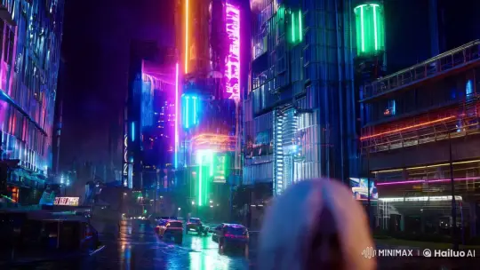 Futuristic Cityscape with Neon and Holograms – AI Generated Video | Hailuo AI