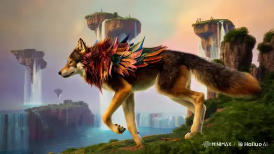 Magical Hybrid Wolfe in Dreamlike 3D Landscape – AI Generated Video | Hailuo AI