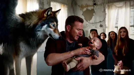Man Gives Birth to Hybrid Child in Abandoned Delivery Room with Mystical Wolf – AI Generated Video | Hailuo AI
