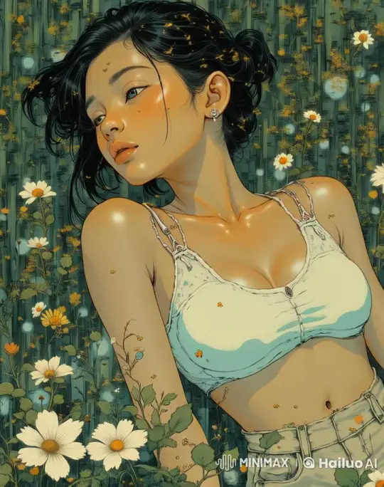 Cute Girl in Flower Field Showcases Shy Playfulness – AI Generated Video | Hailuo AI