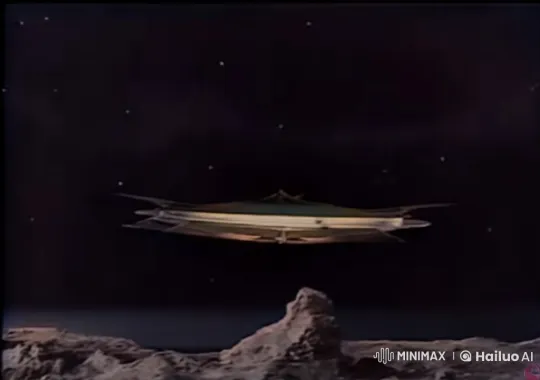 Sleek Spaceship Glides Over Rocky Moon, then Zooms Into Space – AI Generated Video | Hailuo AI