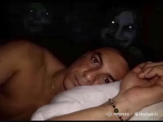 Man Disturbed by Ghostly Figures in Dim Room – AI Generated Video | Hailuo AI