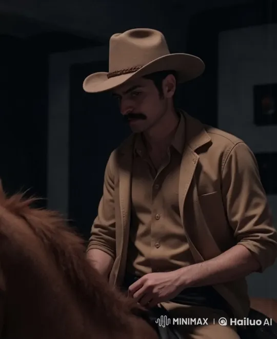 Cowboy on Horseback Smokes in Dim Light – AI Generated Video | Hailuo AI