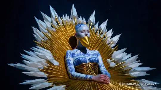 Majestic Woman in Ethereal Void with Fractured China Skin – AI Generated Video | Hailuo AI