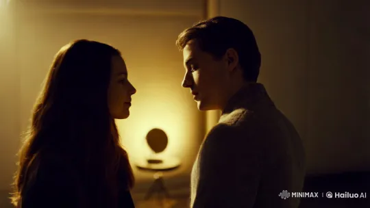 Tender Intimacy Captured in Dimly Lit Room – AI Generated Video | Hailuo AI