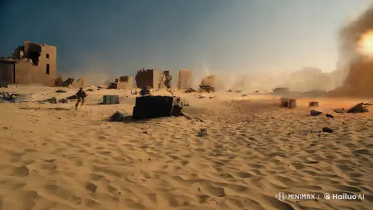 Hyper-Speed Chase Through a War-Torn Desert – AI Generated Video | Hailuo AI