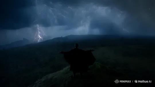 Stormy Sky: A Man in a Robe Amidst Tempest – AI Generated Video | Hailuo AI