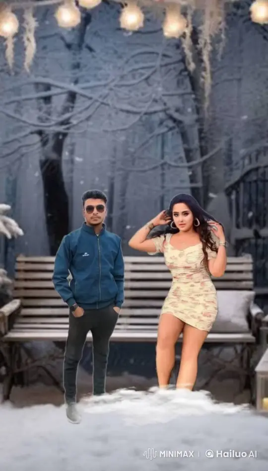 Couple Walking in Winter Wonderland with Festive Lights – AI Generated Video | Hailuo AI