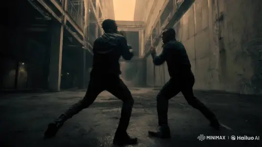Aesthetic Slow-Motion Fight Scene in Minimalist Setting – AI Generated Video | Hailuo AI