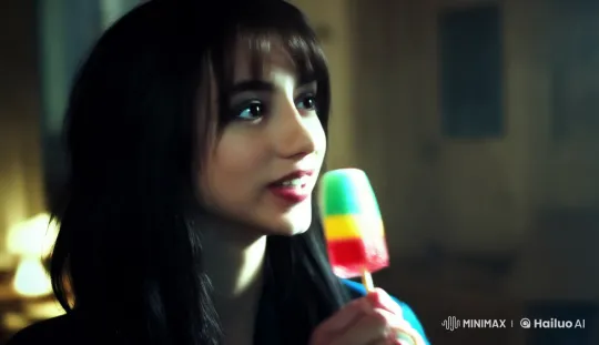 Young Woman Enjoying Popsicle in Intimate Setting – AI Generated Video | Hailuo AI