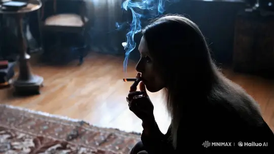 Contemplative Woman in Artful Room with Smoky Mood – AI Generated Video | Hailuo AI