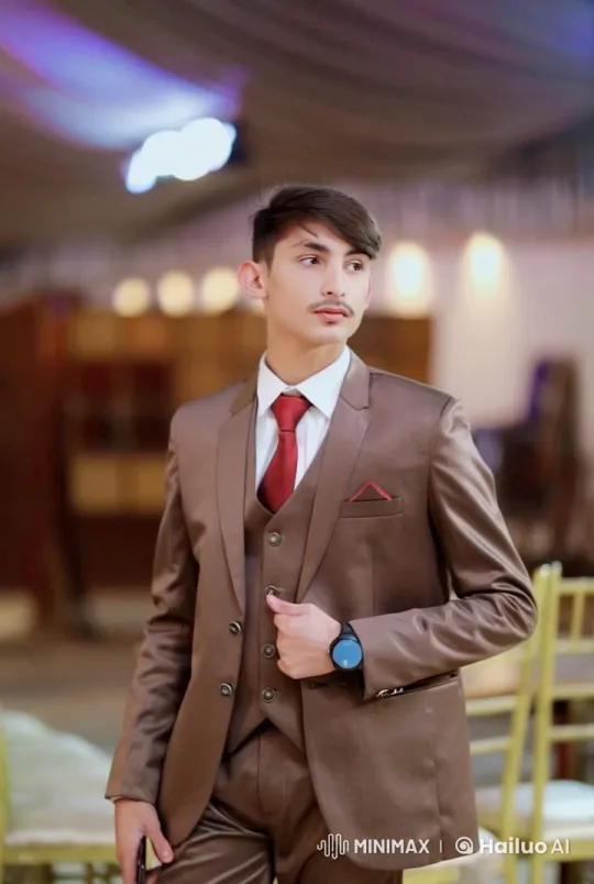 Young Man in Brown Suit Exudes Sophistication and Wealth – AI Generated Video | Hailuo AI