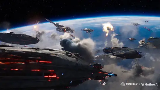Star Wars-inspired Fighter Navigates Intense Space Battle – AI Generated Video | Hailuo AI