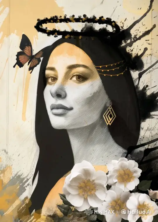 Animated Portrait of a Graceful Woman with Artistic Elements – AI Generated Video | Hailuo AI