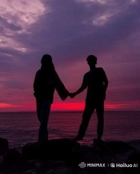 Romantic Couple on Coastal Rocks at Sunset – AI Generated Video | Hailuo AI