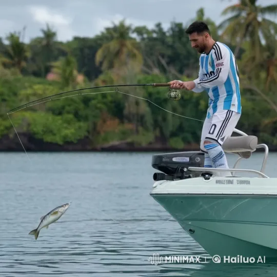 Messi's Fishing Mishap in Serene Setting – AI Generated Video | Hailuo AI