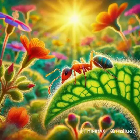 Ant Explores Enchanted Meadow in Golden Sunlight – AI Generated Video | Hailuo AI