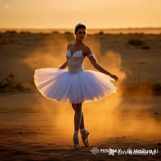 Ballerina Dances Gracefully in Sunlit Desert – AI Generated Video | Hailuo AI