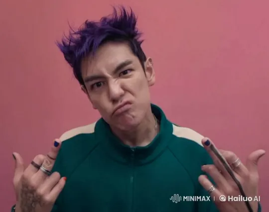 Dancer with Forks in Playful Routine Against Pink Background – AI Generated Video | Hailuo AI