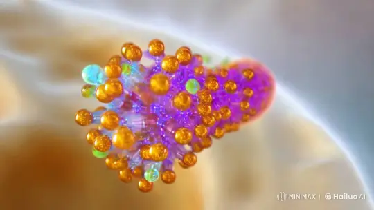 Aesthetic Visualization of ATP Synthesis in Cell-like Environment – AI Generated Video | Hailuo AI