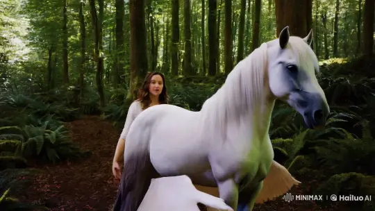 Majestic Winged Horse Meets Awestruck Human in Enchanted Forest – AI Generated Video | Hailuo AI